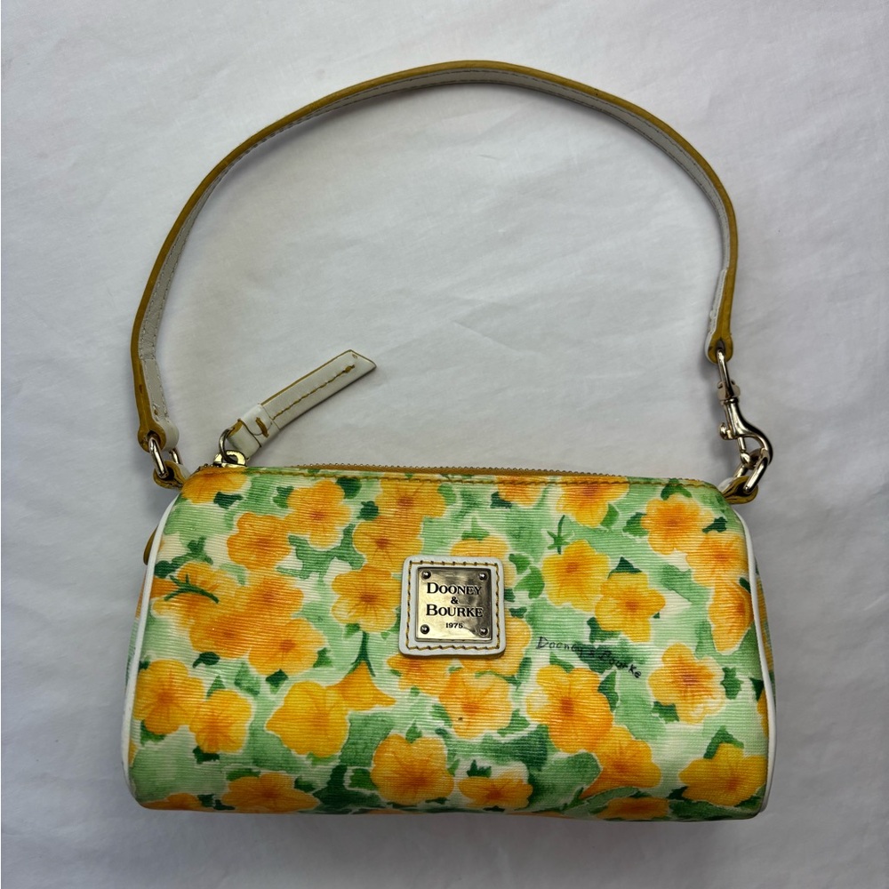 Dooney & Bourke Yellow Daffodil Floral Small Barrel Purse Handbag Wristlet